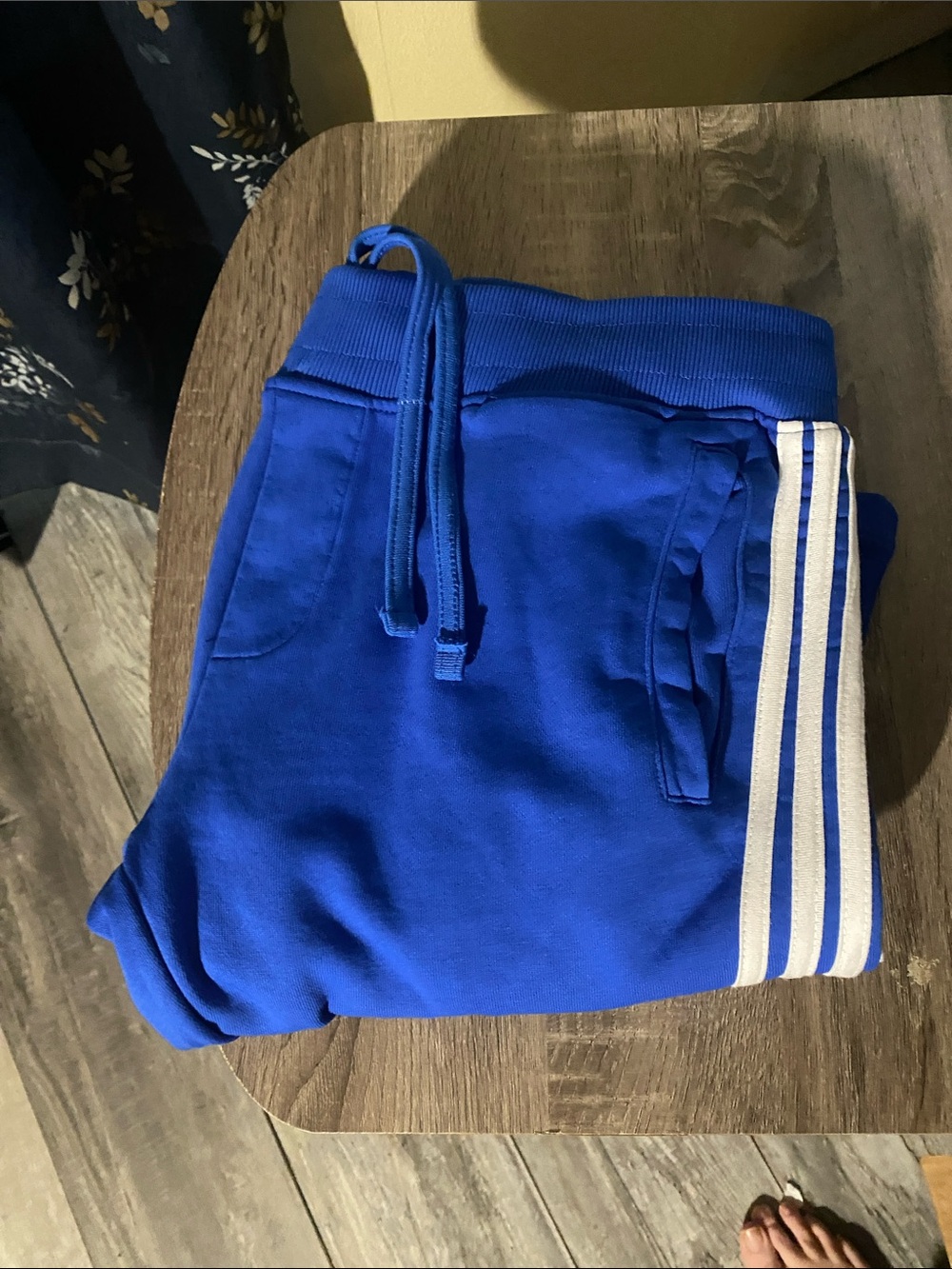 Adult Royal Blue Jogger Pants with White Side Stripes and wide bottom legs